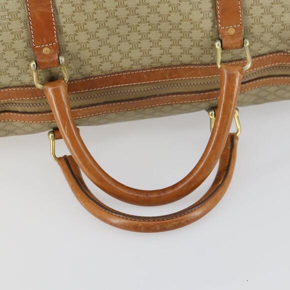 CELINE Macadam Canvas Boston Bag PVC Beige Gold Auth ki6249